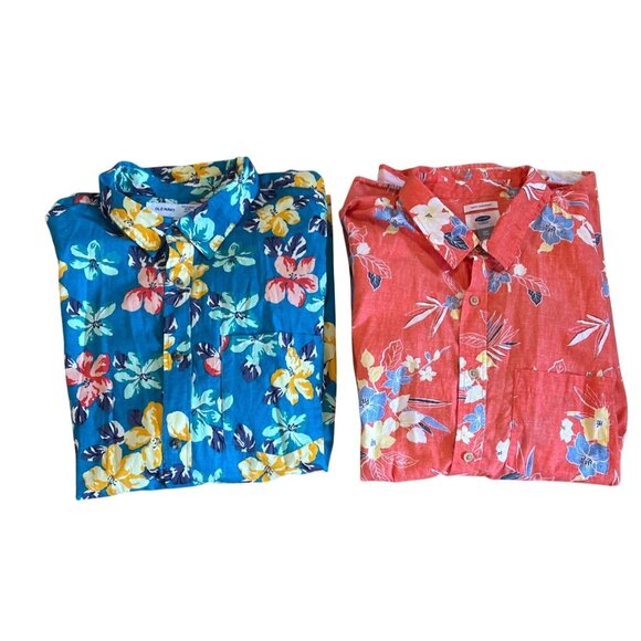 2 Old Navy Mens Slim Fit Floral Short-Sleeve Shirts XXL 100% Cotton Hawaiian - Picture 2 of 15